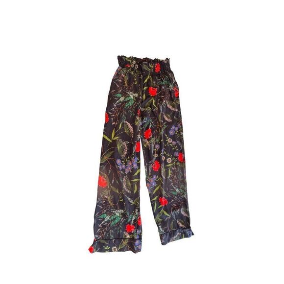 Aerie Navy Floral High-Waisted Palazzo Lounge Pants - Size M EUC Satin Feel - Picture 3 of 11
